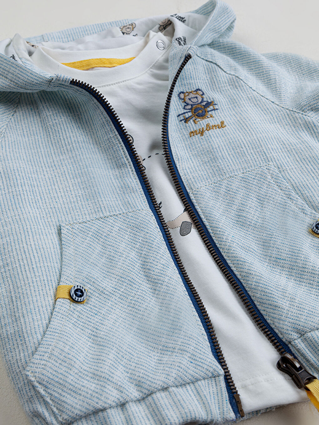 Erkek Bebek Kapüşonlu 3'lü Takım 6-18 Ay Mavi-3