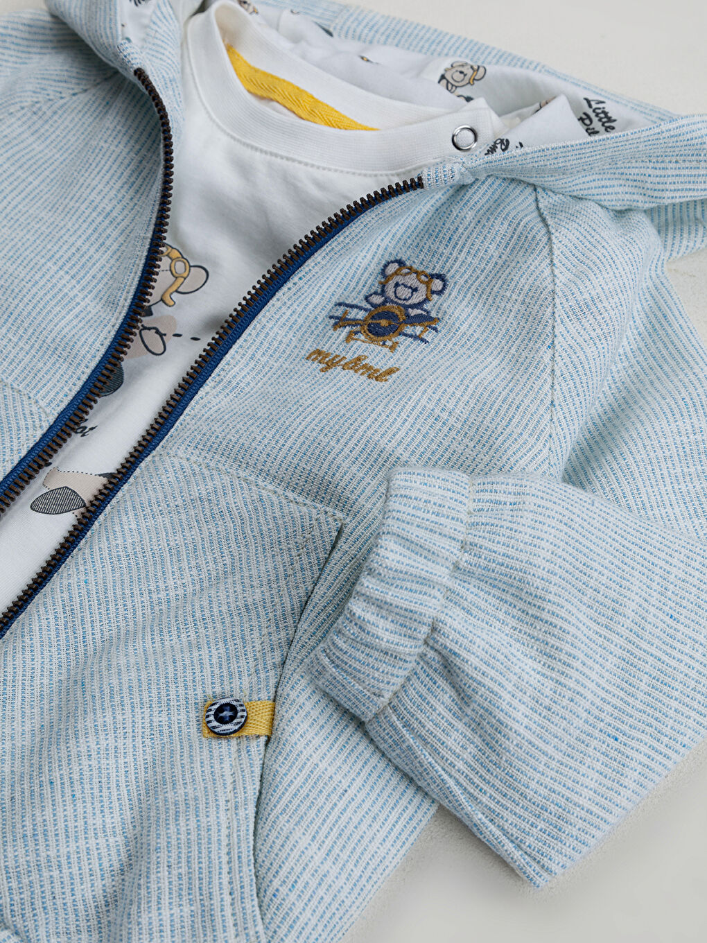 Erkek Bebek Kapüşonlu 3'lü Takım 6-18 Ay Mavi-5