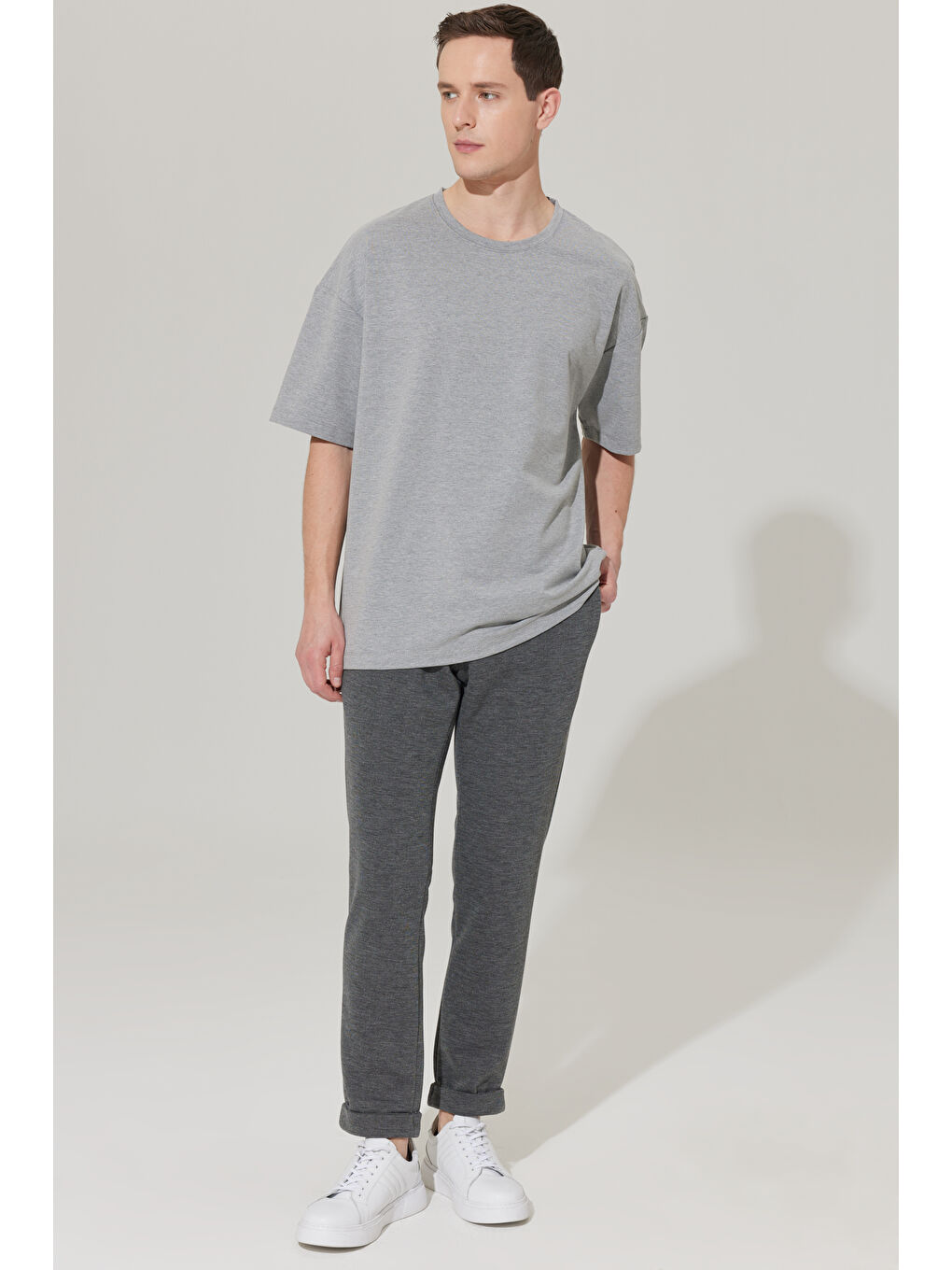 Erkek Antrasit Slim Fit Dar Kesim Kuşgözü Desenli Beli Bağlamalı Pantolon