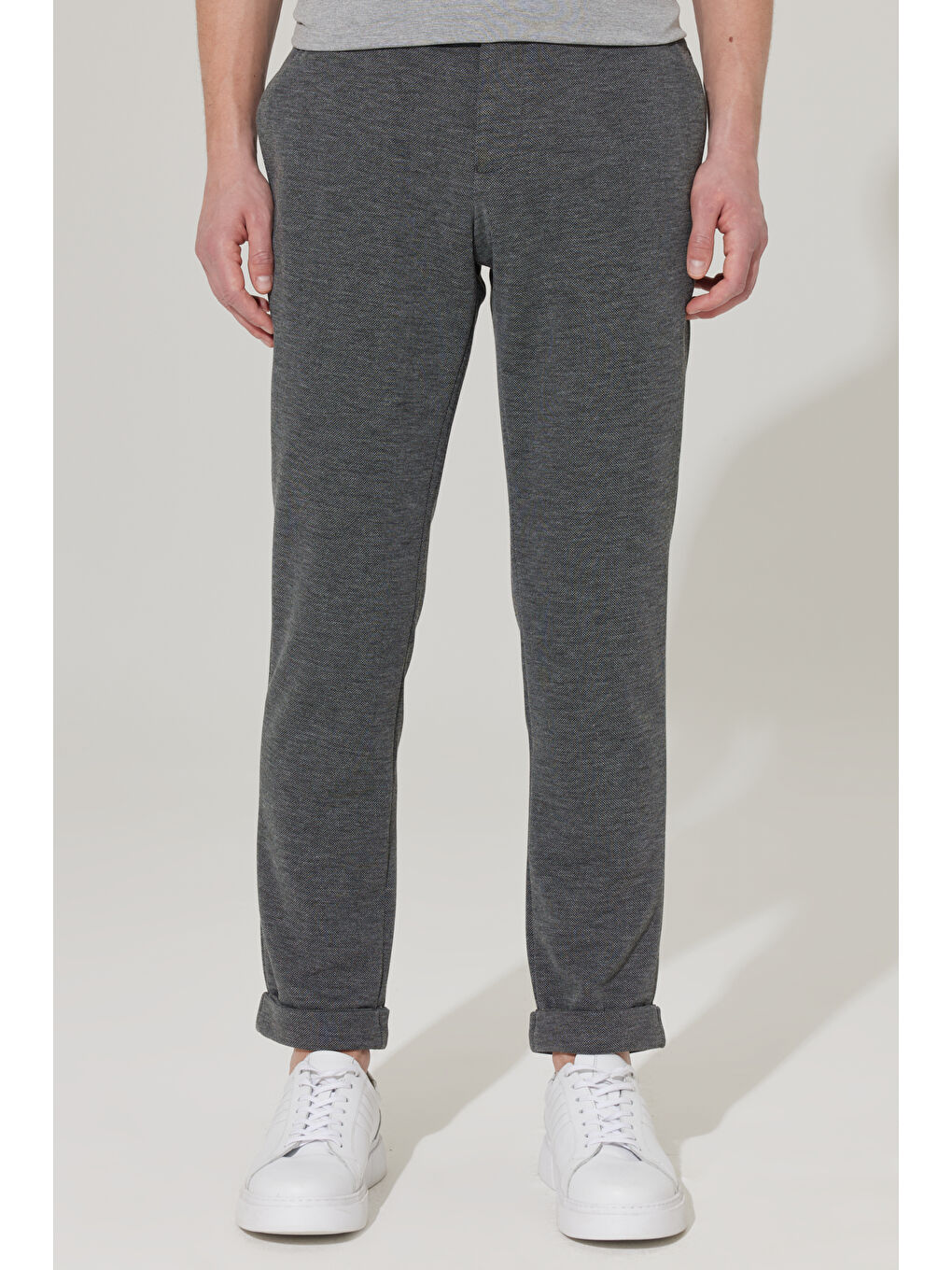 Erkek Antrasit Slim Fit Dar Kesim Kuşgözü Desenli Beli Bağlamalı Pantolon-1