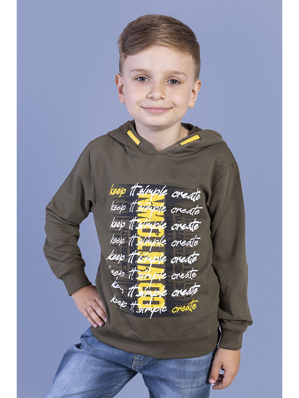 Toontoykids Haki Erkek Çocuk Kapüşonlu Baskılı Sweatshirt