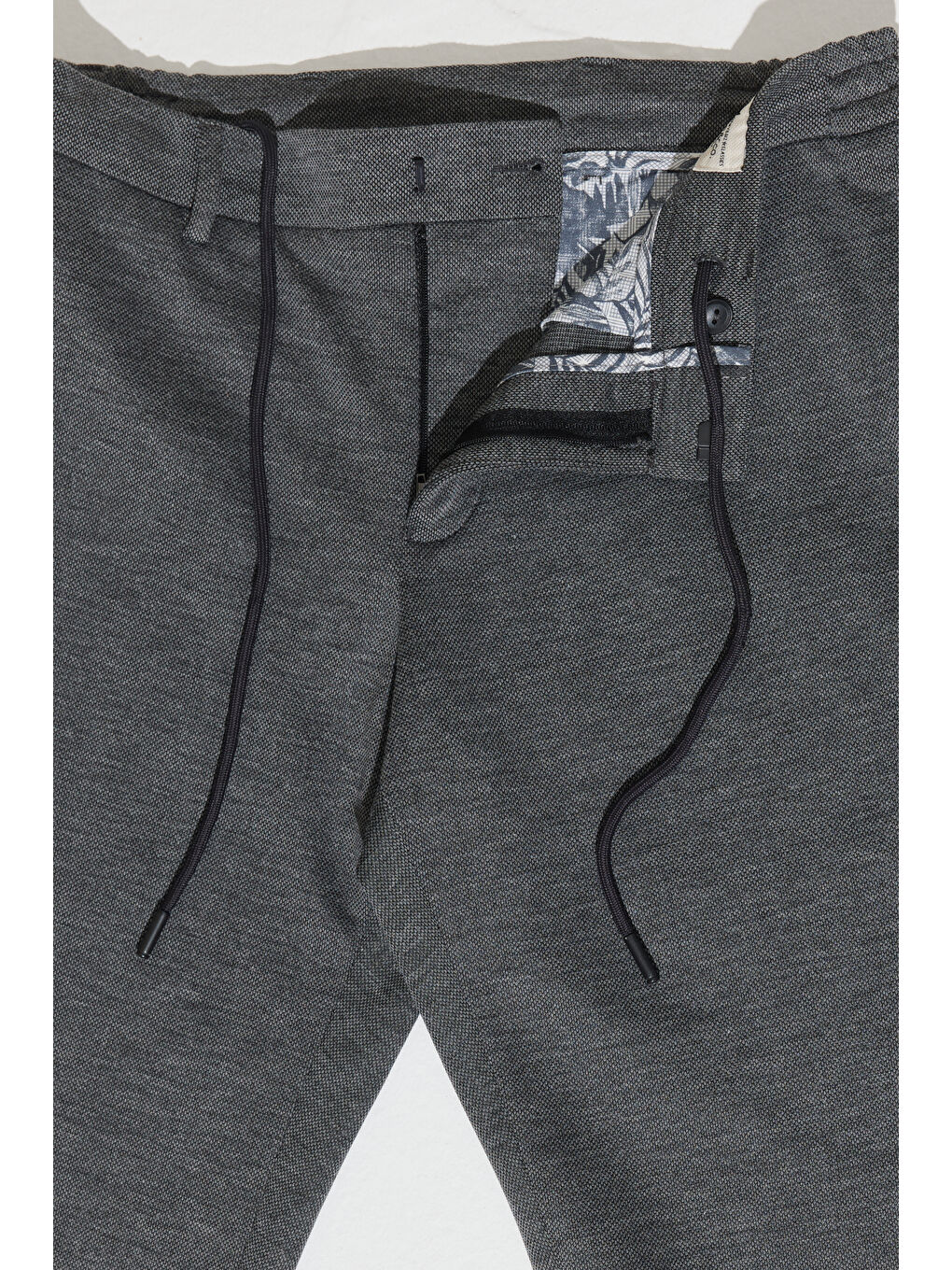 Erkek Antrasit Slim Fit Dar Kesim Kuşgözü Desenli Beli Bağlamalı Pantolon-2