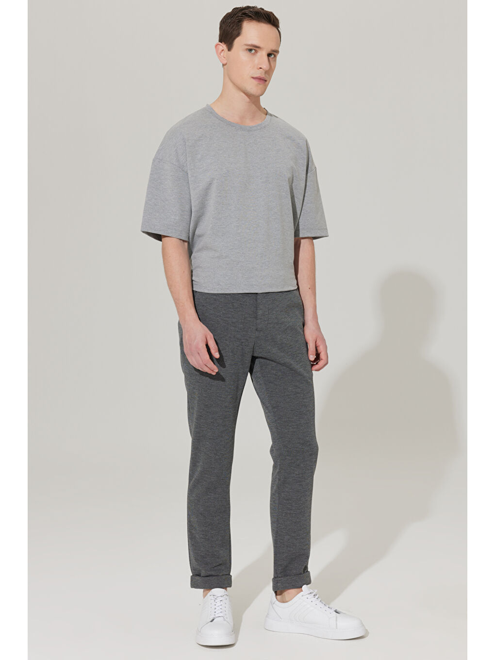 Erkek Antrasit Slim Fit Dar Kesim Kuşgözü Desenli Beli Bağlamalı Pantolon-4