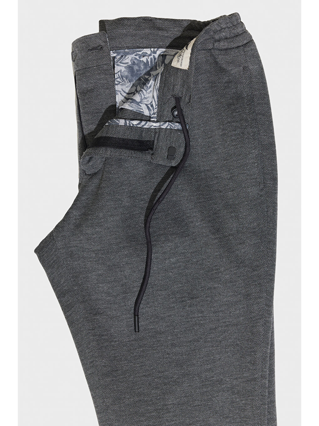Erkek Antrasit Slim Fit Dar Kesim Kuşgözü Desenli Beli Bağlamalı Pantolon-5