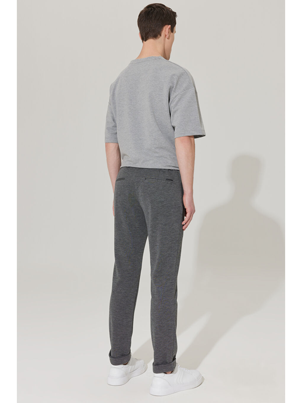 Erkek Antrasit Slim Fit Dar Kesim Kuşgözü Desenli Beli Bağlamalı Pantolon-6