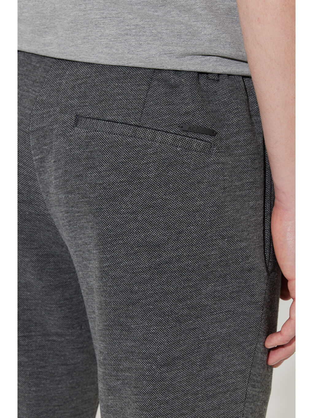 Erkek Antrasit Slim Fit Dar Kesim Kuşgözü Desenli Beli Bağlamalı Pantolon-7