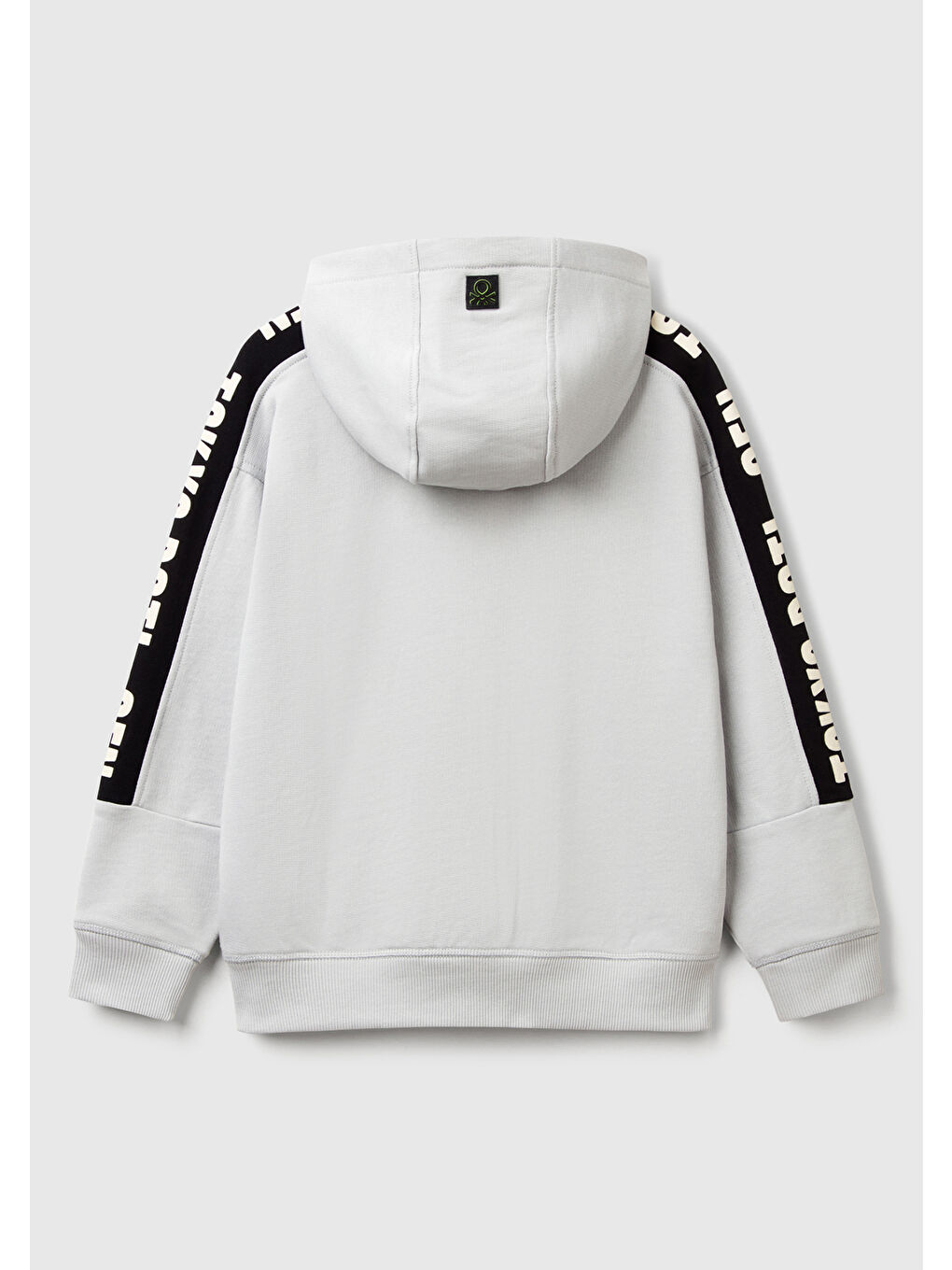 Erkek Çocuk Gri Melanj Kolları Baskı Şerit Detaylı Fermuarlı Kapüşonlu Sweatshirt-1