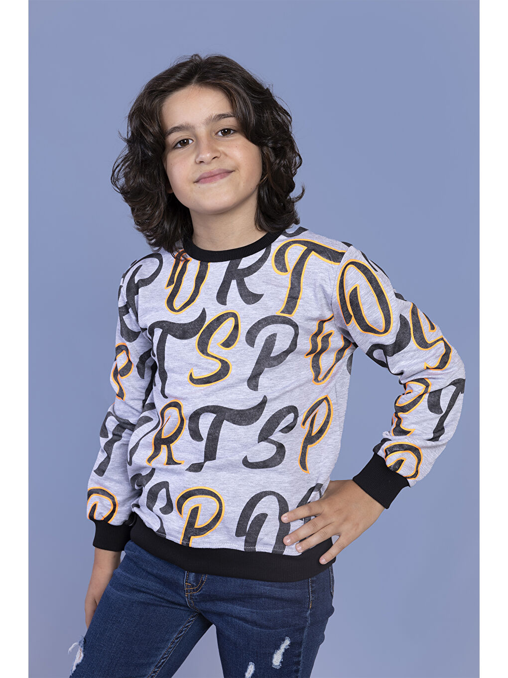 Toontoykids Gri Melanj Erkek Çocuk Komple Baskılı Sweatshirt