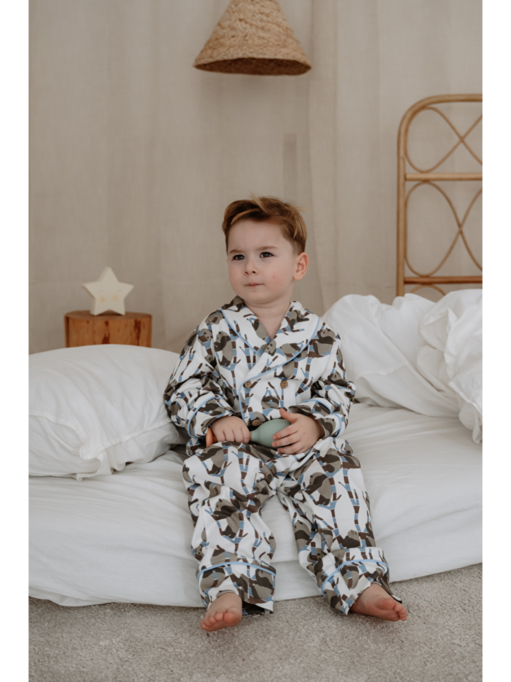 Karışık Panda Desenli Yaka Detaylı Çocuk Pijama Takım-1