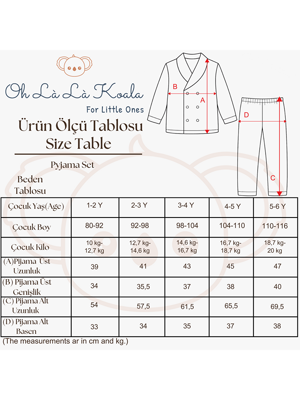 Karışık Panda Desenli Yaka Detaylı Çocuk Pijama Takım-2