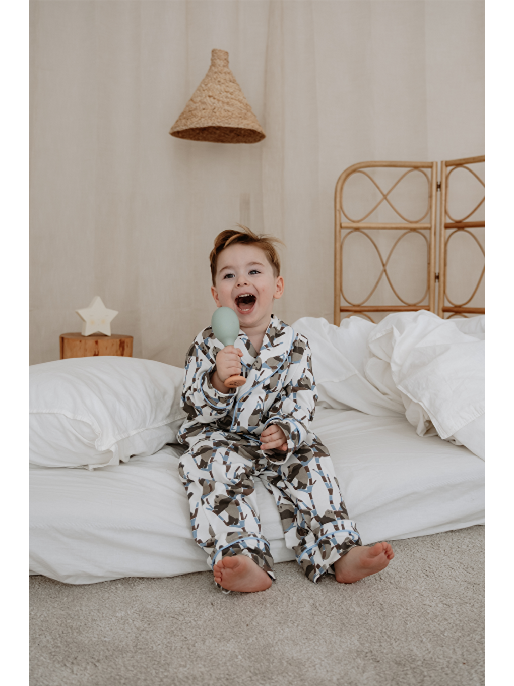 Karışık Panda Desenli Yaka Detaylı Çocuk Pijama Takım-3