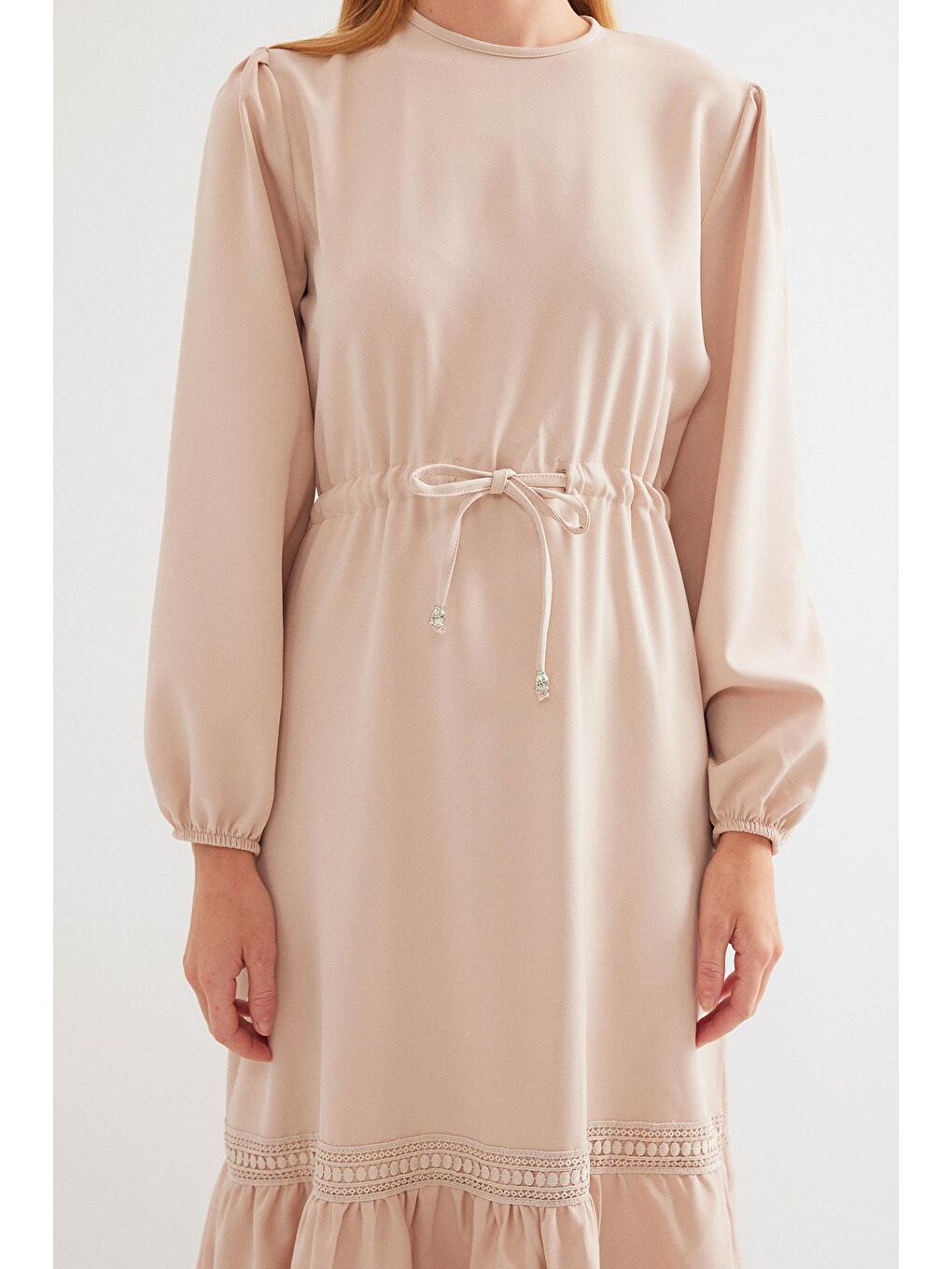 Ekru 2483 Uzun Boydan Elbise - Krem-3