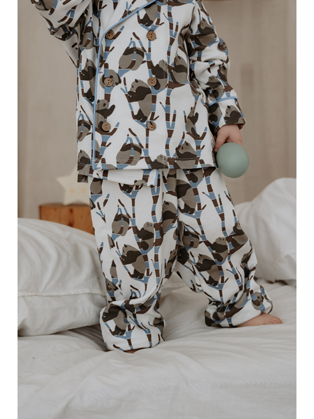 Karışık Panda Desenli Yaka Detaylı Çocuk Pijama Takım-4