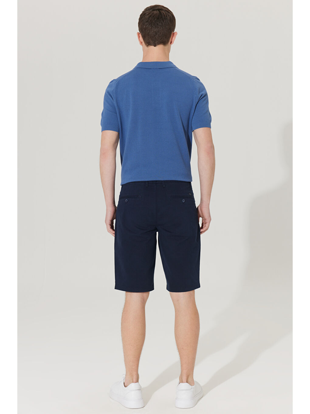 Erkek Lacivert Slim Fit Dar Kesim Yan Cepli Chino Şort-4