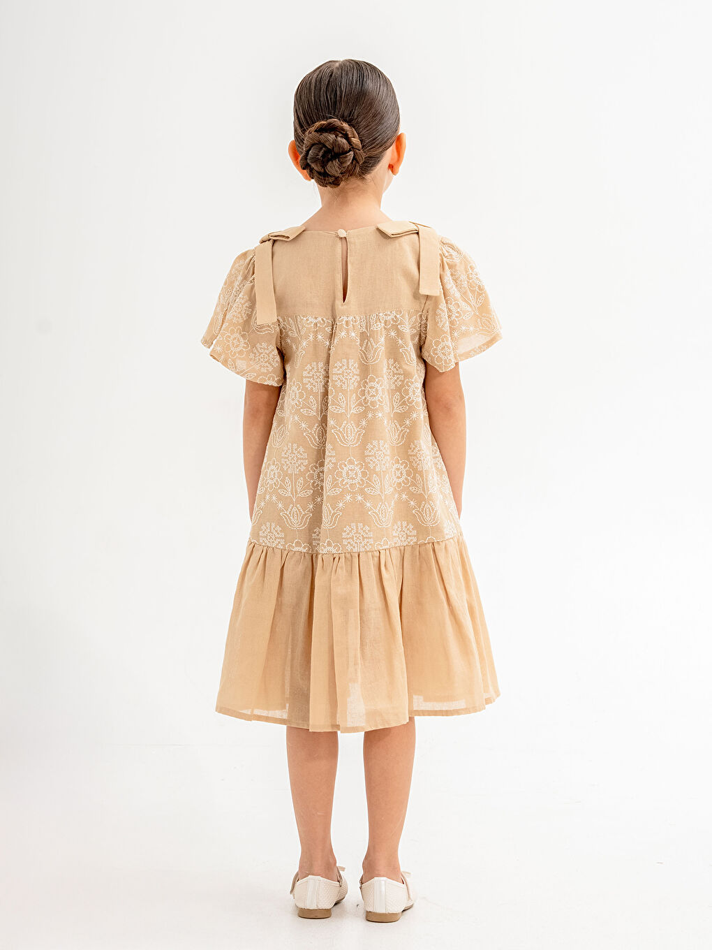 Kız Çocuk Elbise 6-9 Yaş Bej-2