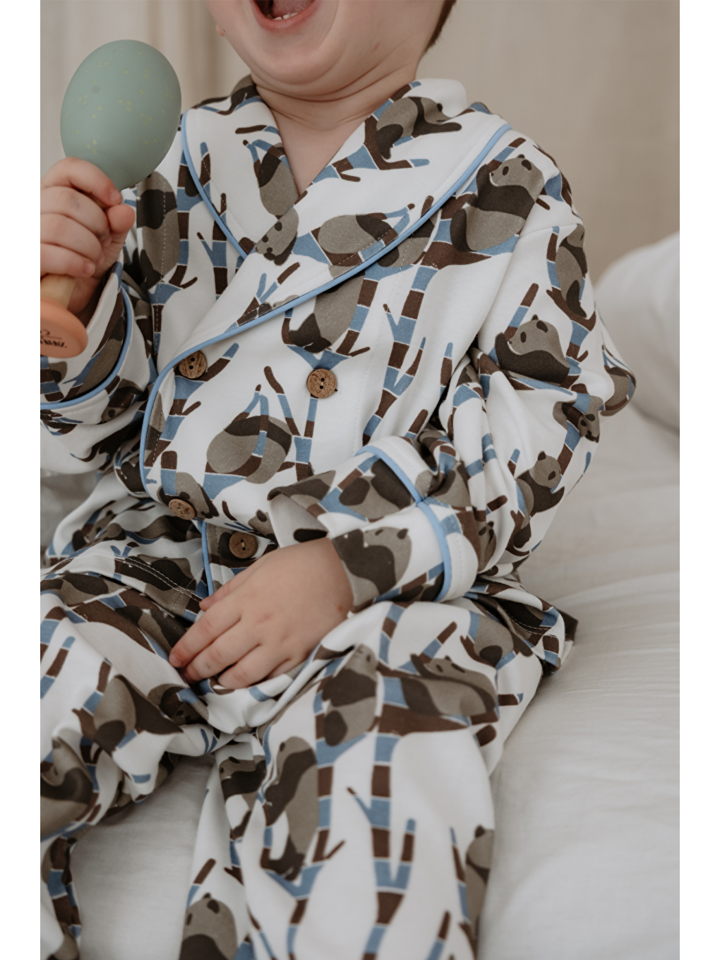 Karışık Panda Desenli Yaka Detaylı Çocuk Pijama Takım-5