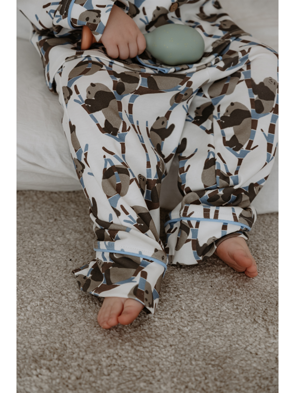 Karışık Panda Desenli Yaka Detaylı Çocuk Pijama Takım-6