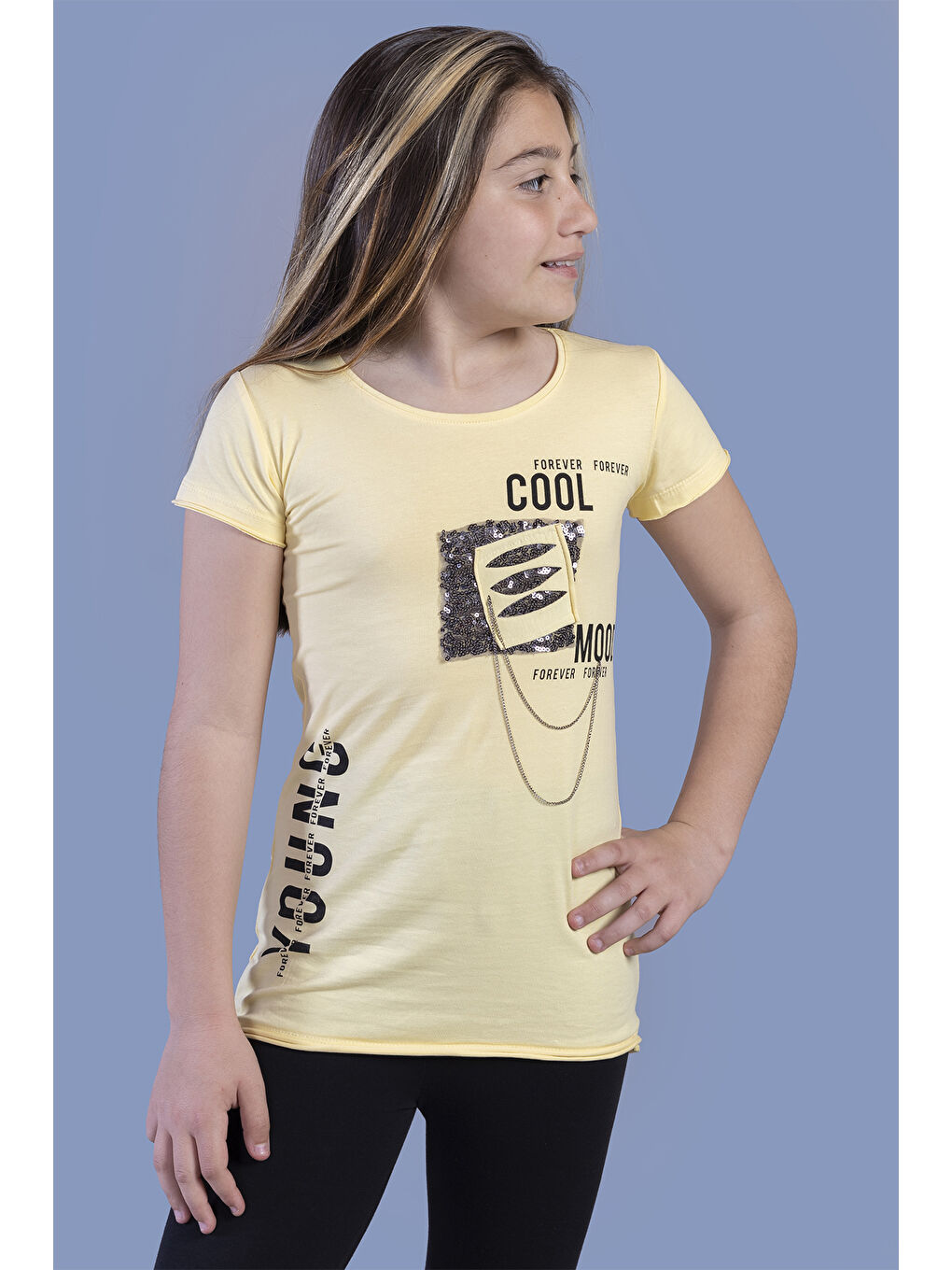 Toontoykids Sarı Kız Çocuk T-Shirt Göğsü Lazer Kesim