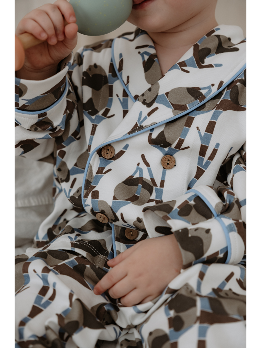 Karışık Panda Desenli Yaka Detaylı Çocuk Pijama Takım-7