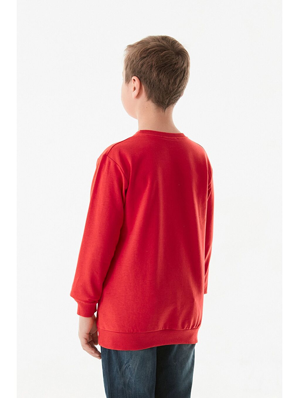 Kırmızı Never Look Back Yazı Baskılı Bisiklet Yaka Erkek Çocuk Sweatshirt-3