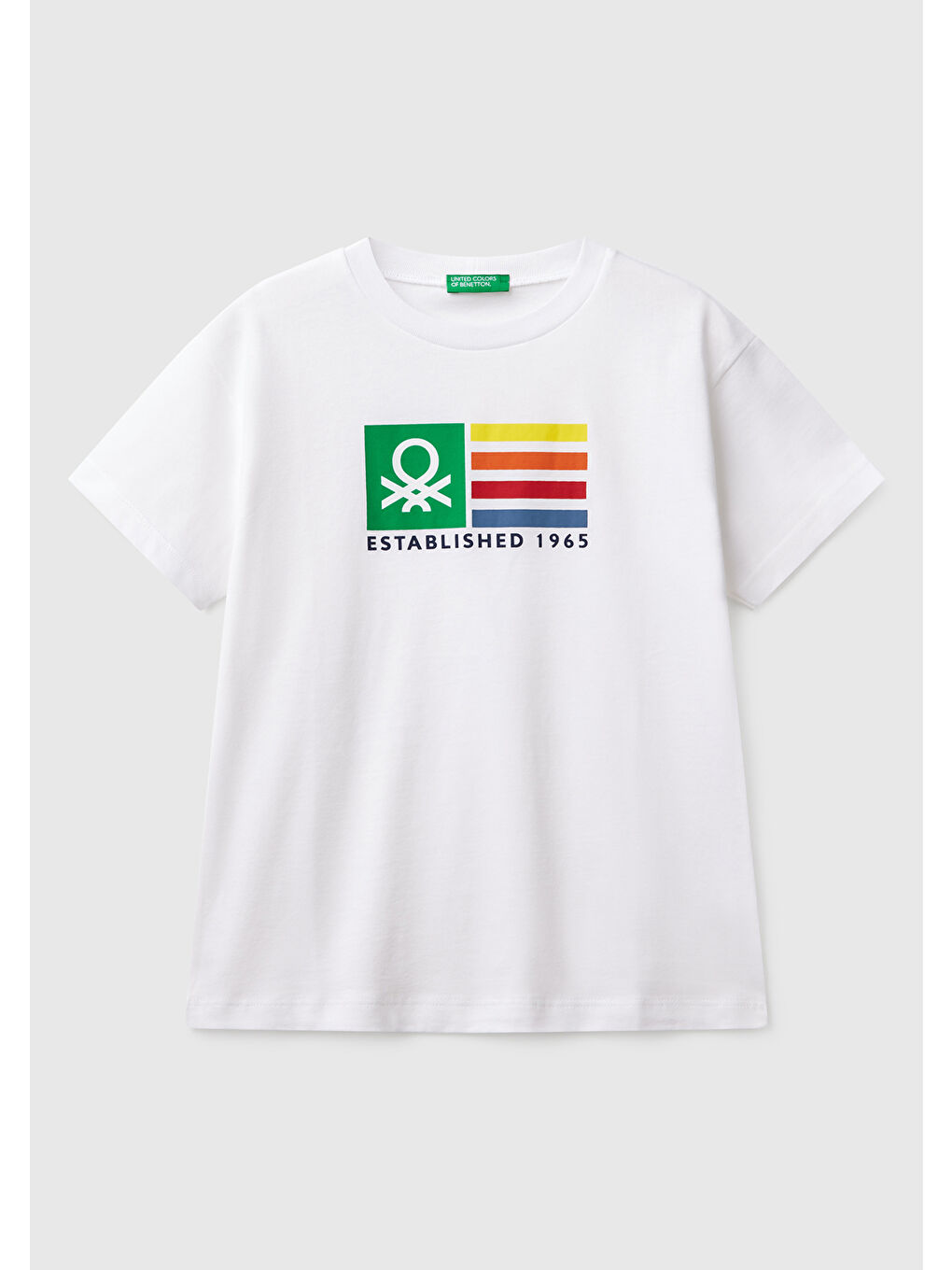 Erkek Çocuk Beyaz Benetton Logo Baskılı Tişört
