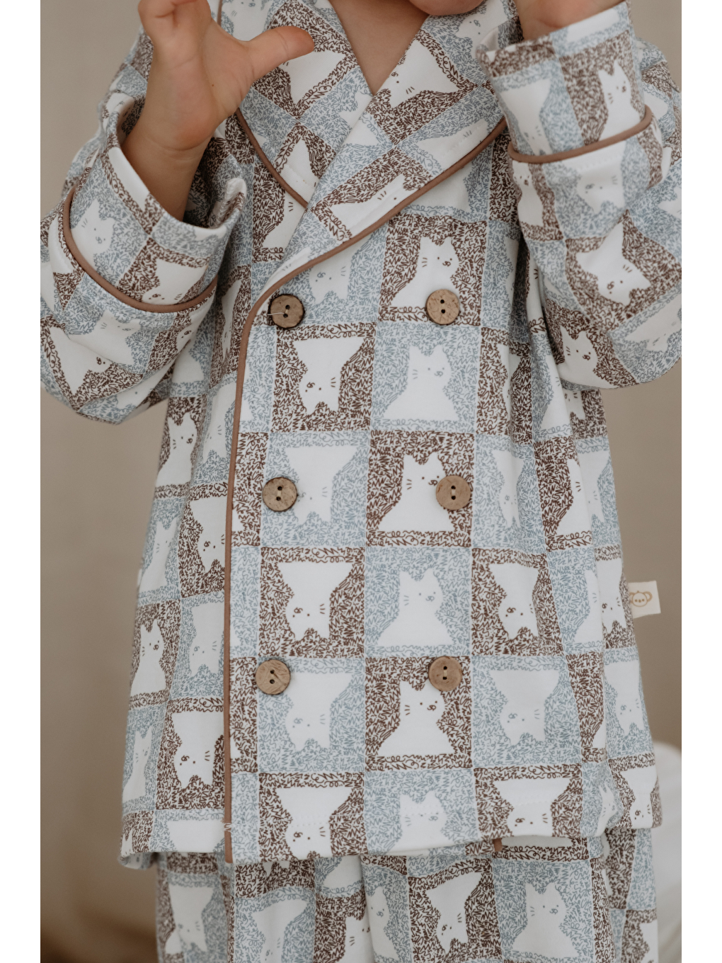 Mavi Kedi Desenli Yaka Detaylı Pijama Üst