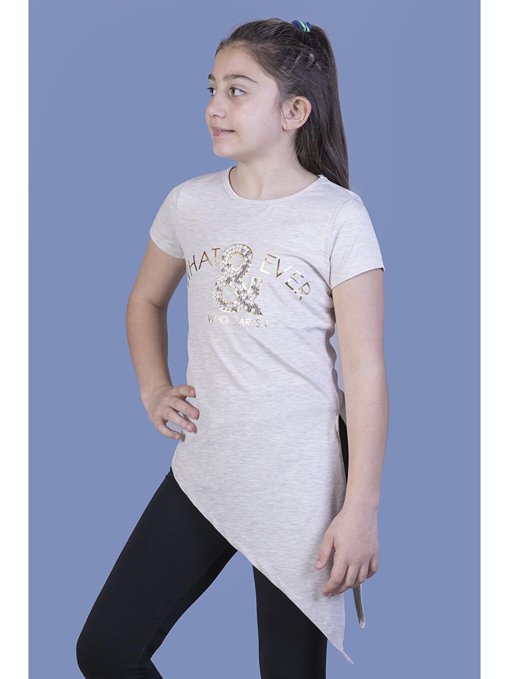 Toontoykids Kahve Melanj Kız Çocuk T-Shirt What Baskı