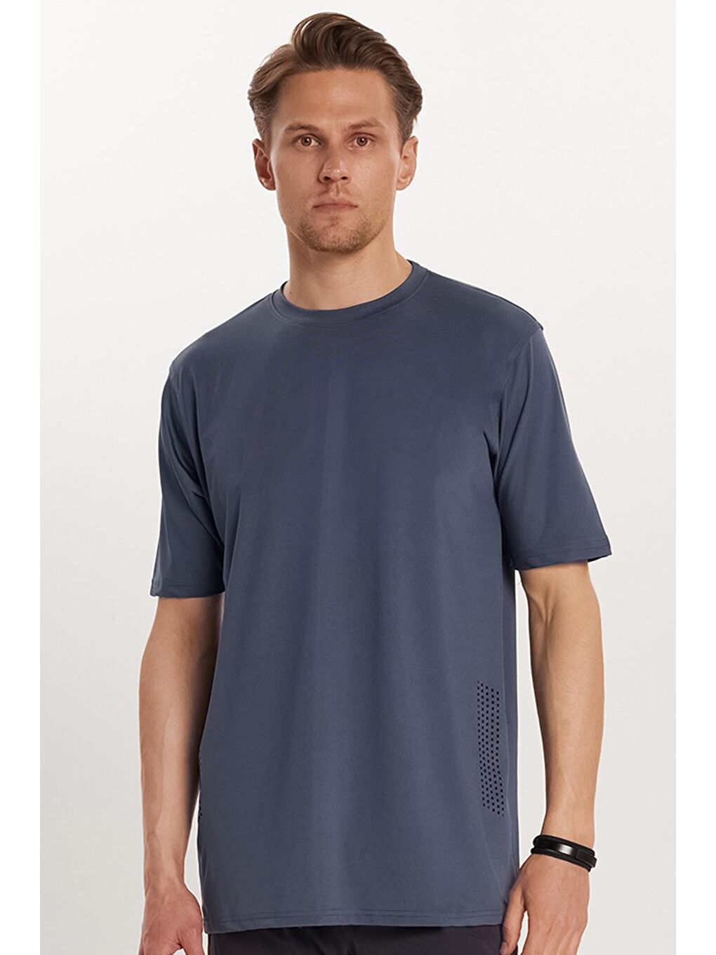 Erkek Standart Fit Pamuklu Düz Basic Baskılı Bisiklet Yaka Gri Tişört-2