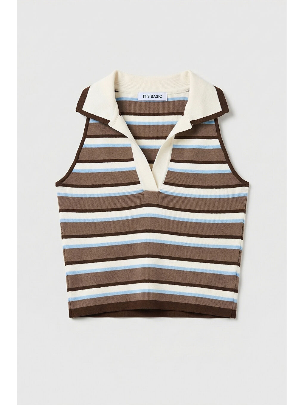 Kadın Mavi Kahve s6-103 Crop Fit Polo Yaka İnce Yazlık Triko Body-1