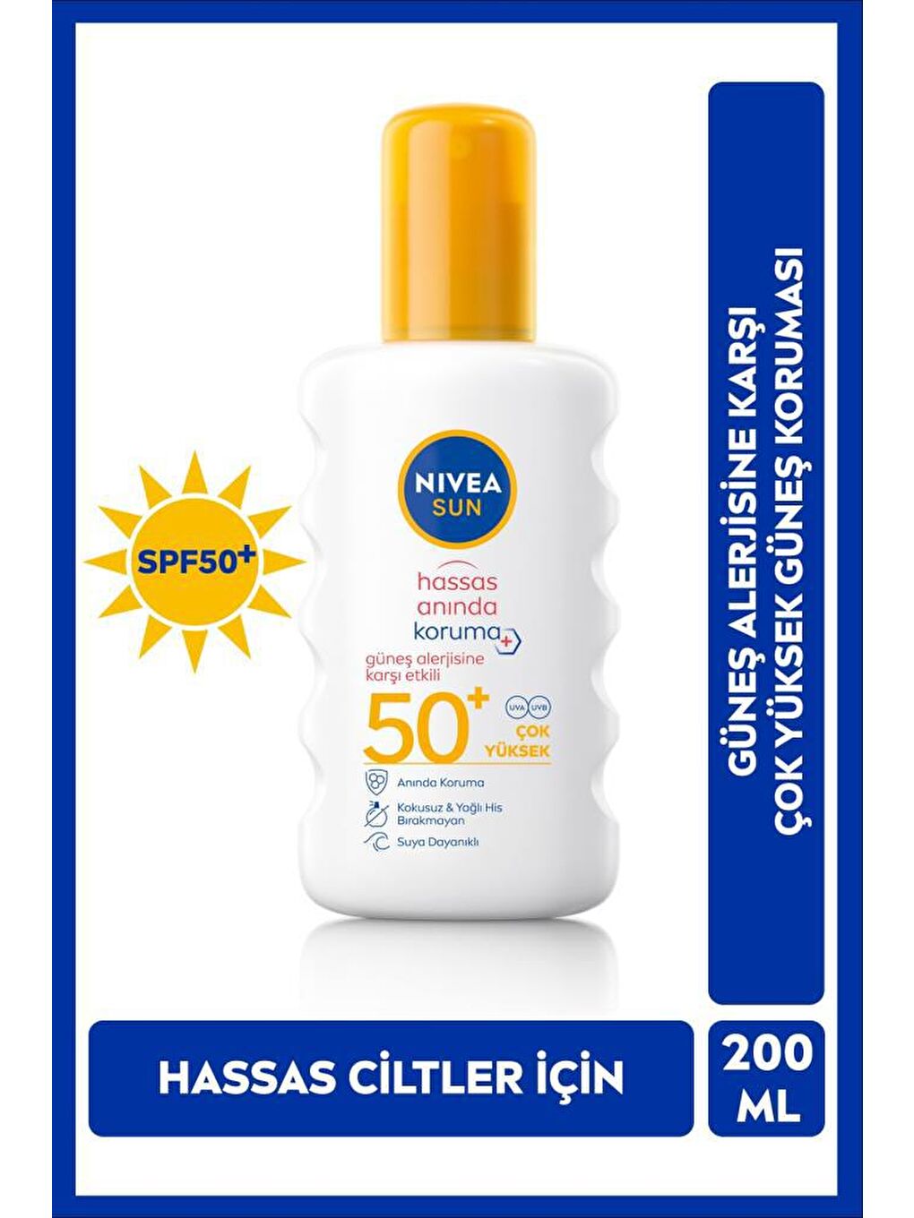 NIVEA Şeffaf Sun Güneş Kremi SPF 50+ Güneş Alerjisine Karşı Hassas Koruma 200 ml Sprey, Çok Yüksek Güneş Koruyucu