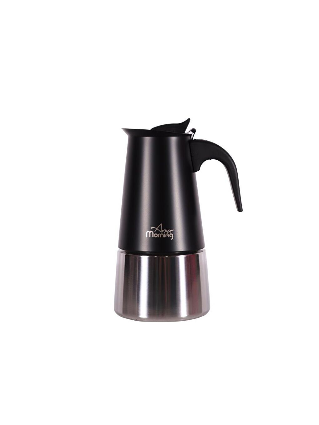 Any Morning Siyah FE001-6 Espresso Kahve Makinesi Paslanmaz Çelik İndüksiyonlu Moka Pot 300 Ml Siyah