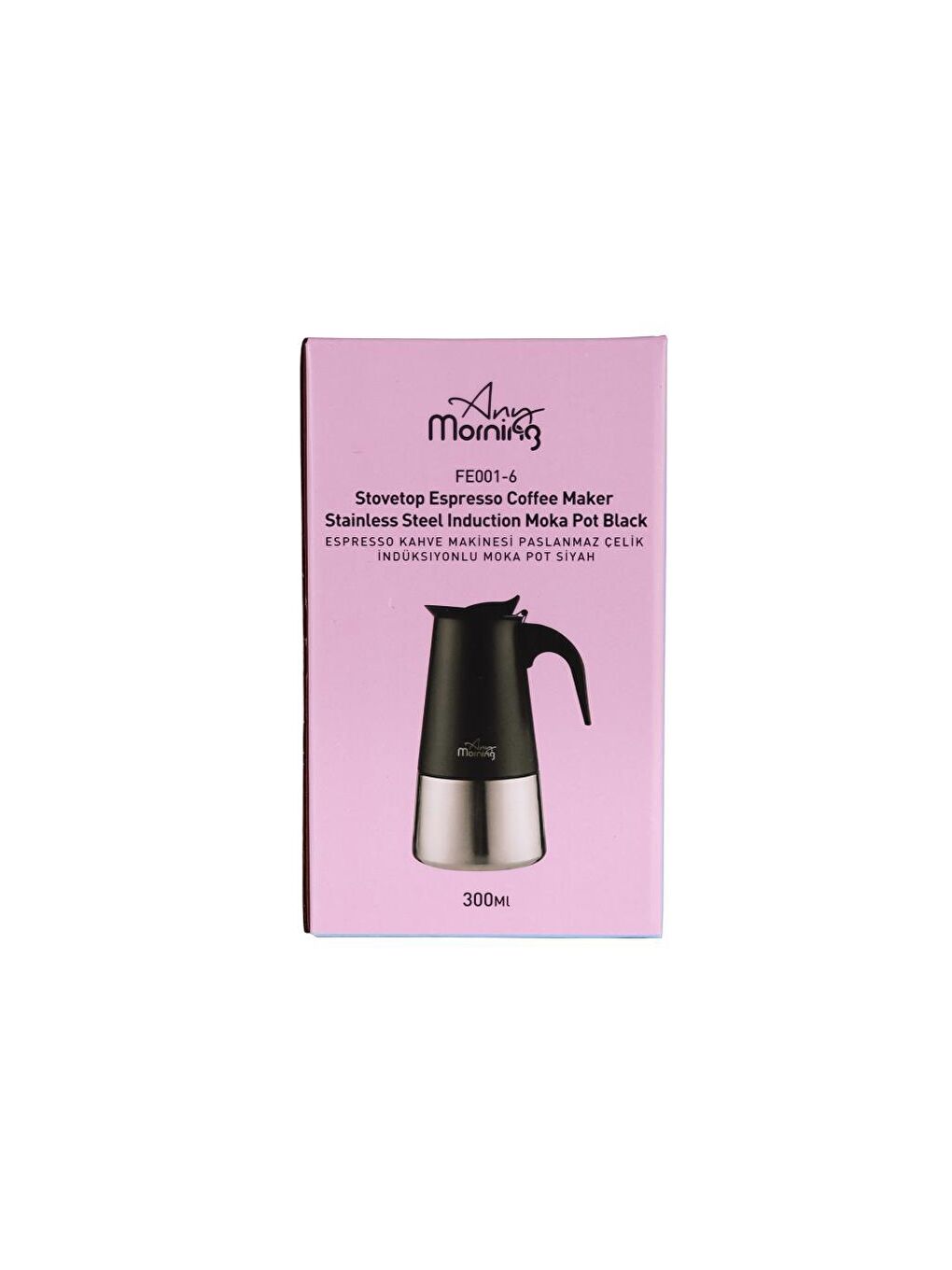 Any Morning Siyah FE001-6 Espresso Kahve Makinesi Paslanmaz Çelik İndüksiyonlu Moka Pot 300 Ml Siyah - 5