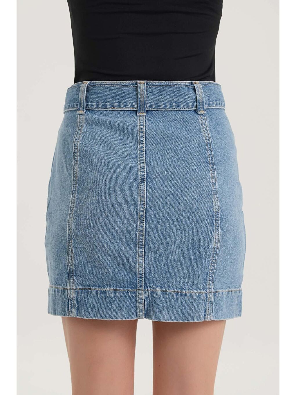 Cross Jeans Açık Mavi Yüksek Bel Kemer Detaylı Jean Etek C 4532-034 - 3