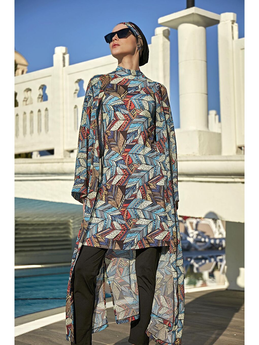 Siyah Tesettür Mayo Üzerine Tek Kaftan Kimono Pareo RP008 Tülay-1