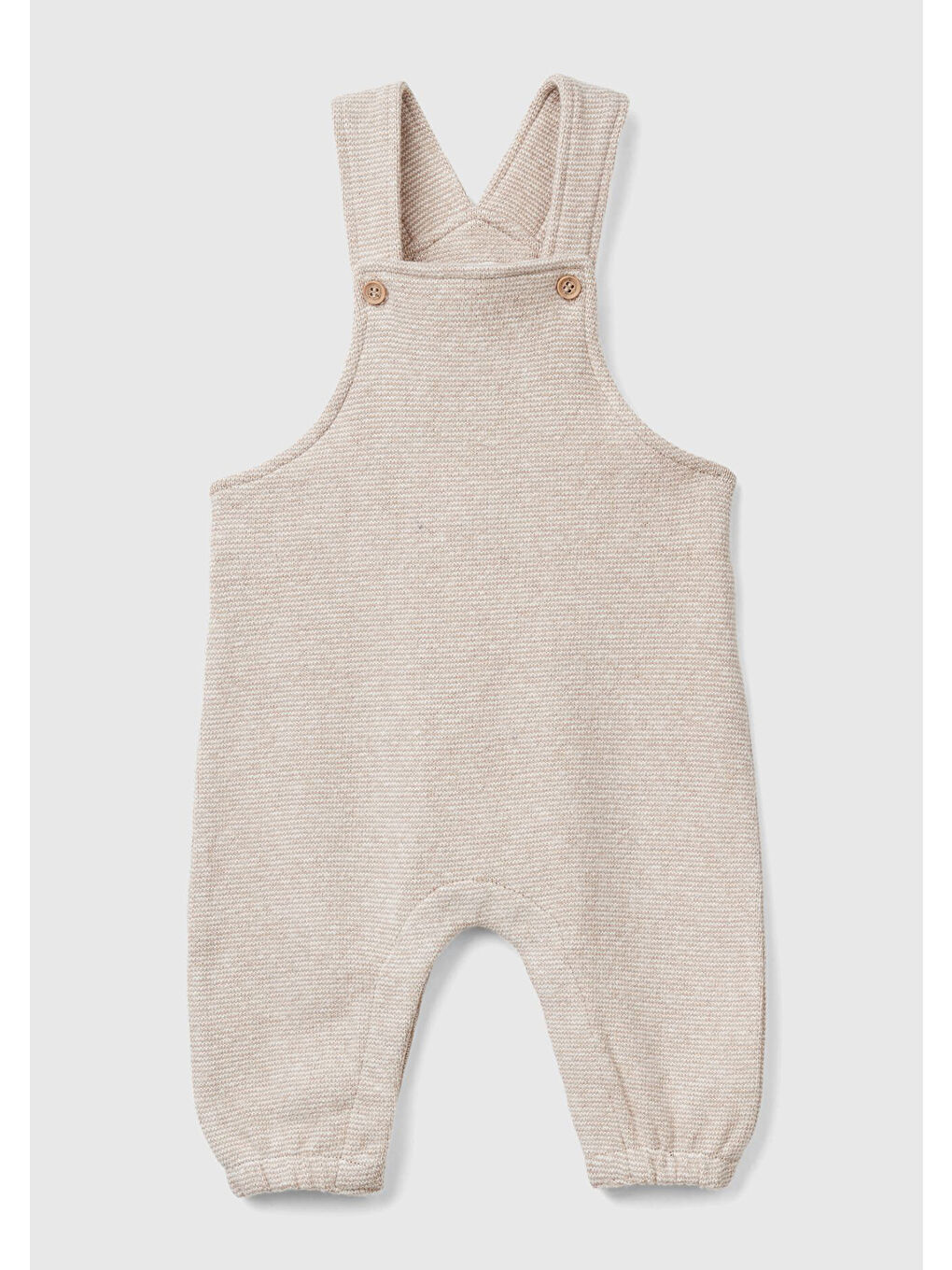 Bebek Bej Sırtı ve Beli Elastik Detaylı Düğmeli Askılı Salopet