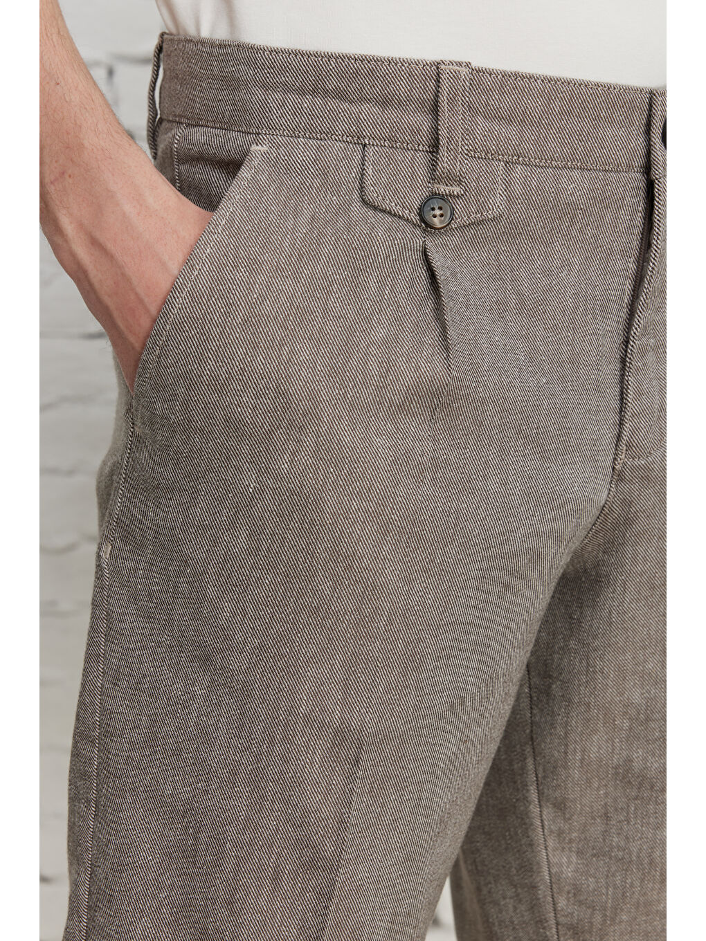 Erkek Kahverengi Slim Fit Dar Kesim Yan Cepli Diyagonal Desenli Pamuklu Şort-2