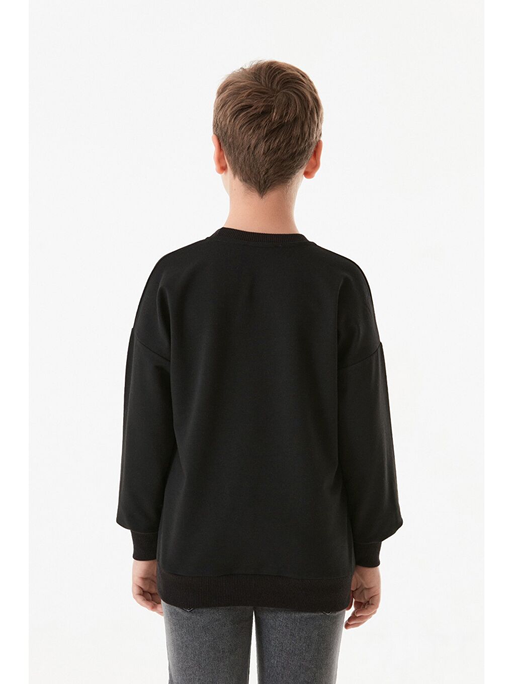 Siyah Kıng Baskılı Bisiklet Yaka Erkek Çocuk Sweatshirt-2