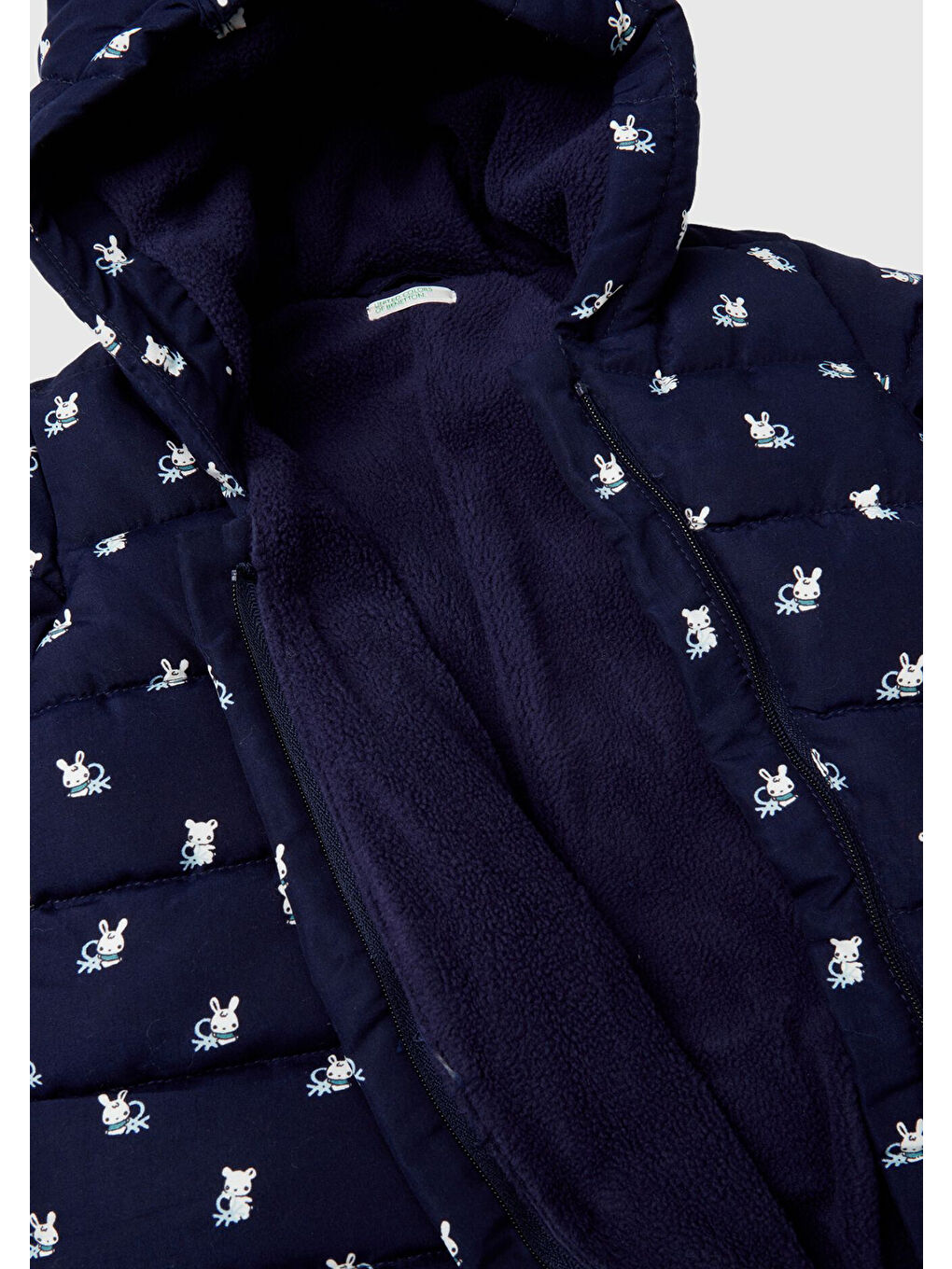 Bebek Lacivert Tamamı Desenli ve Dolgulu Fermuar Kapamalı Kapüşonlu Tulum-2