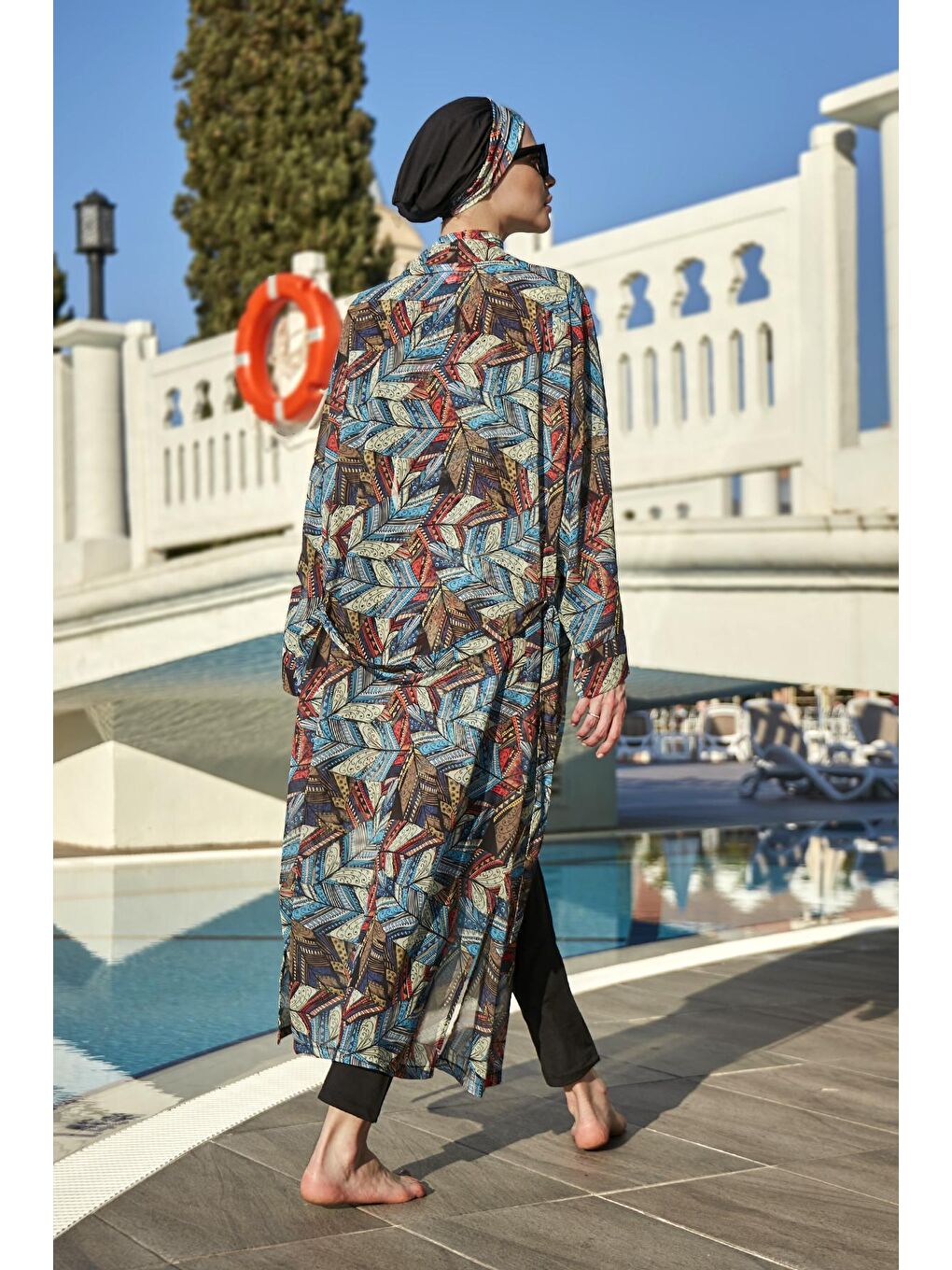 Siyah Tesettür Mayo Üzerine Tek Kaftan Kimono Pareo RP008 Tülay-3