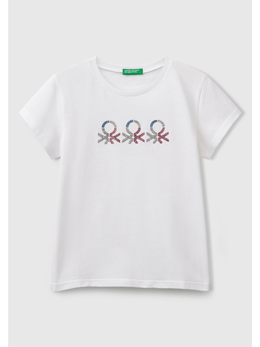 Kız Çocuk Beyaz Simli Logo Baskılı Tişört
