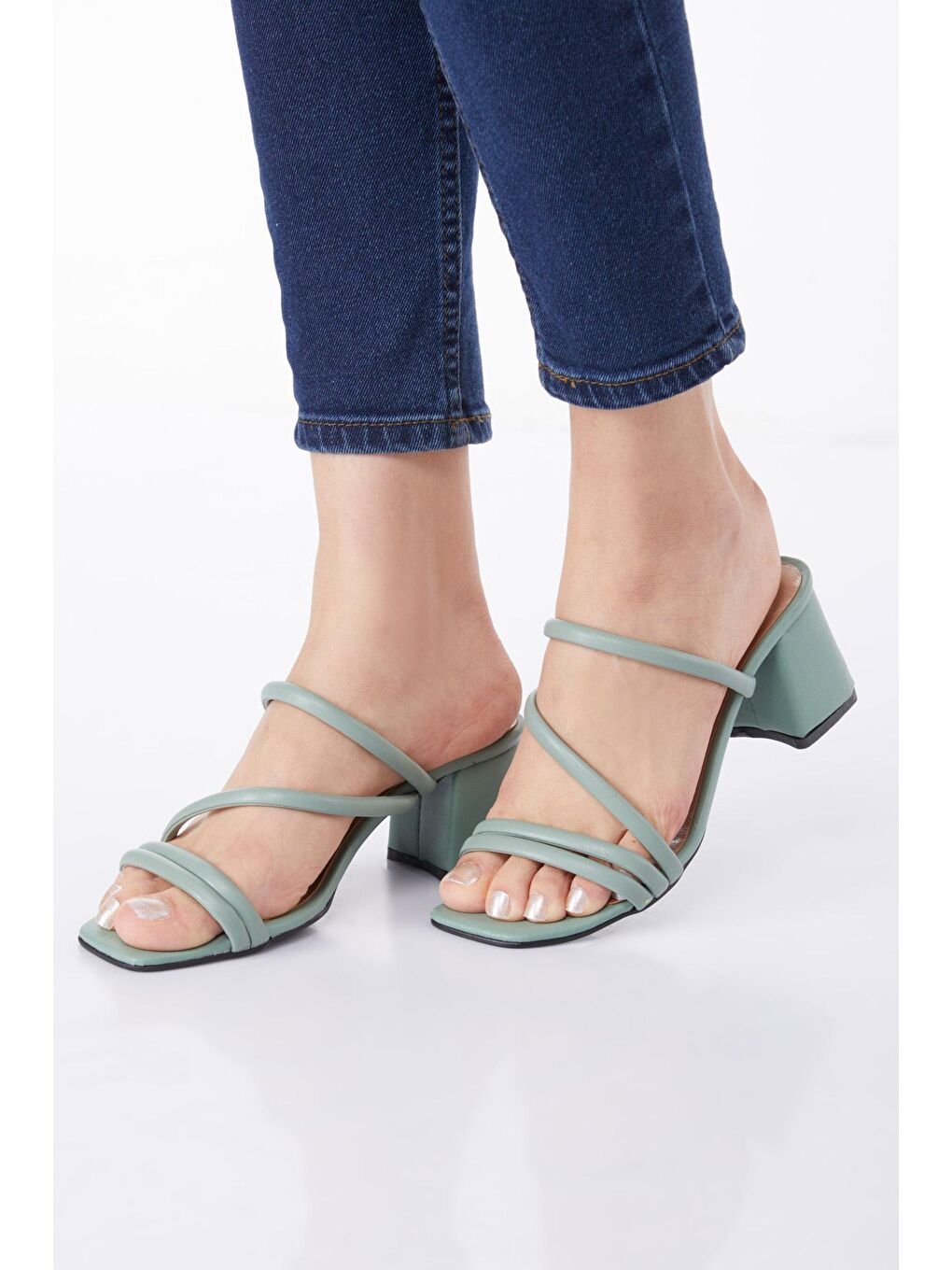 Kadın Yeşil Topuklu Terlik - 24795-1