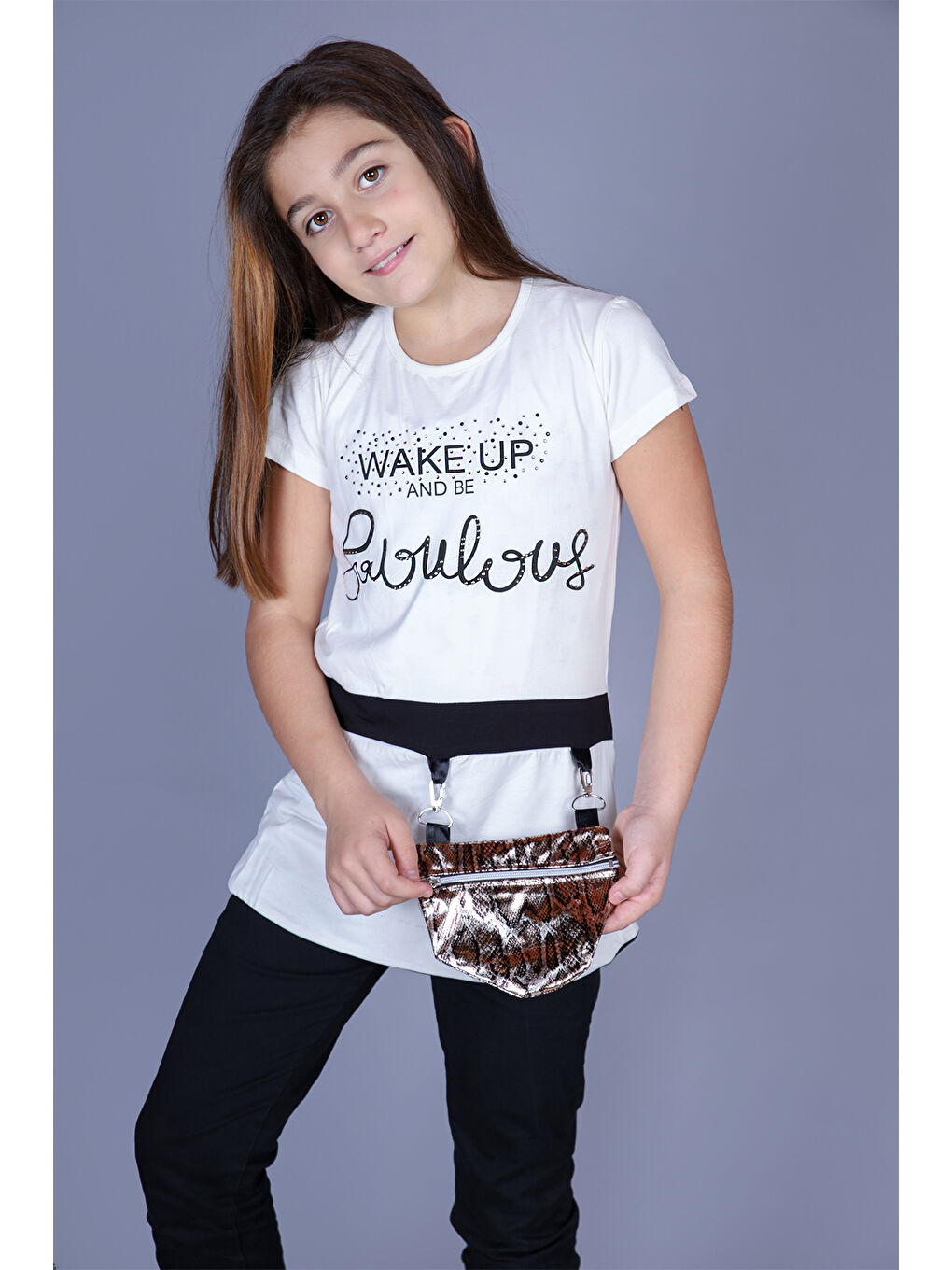 Toontoykids Beyaz Kız Çocuk T-Shirt Önü Çantalı