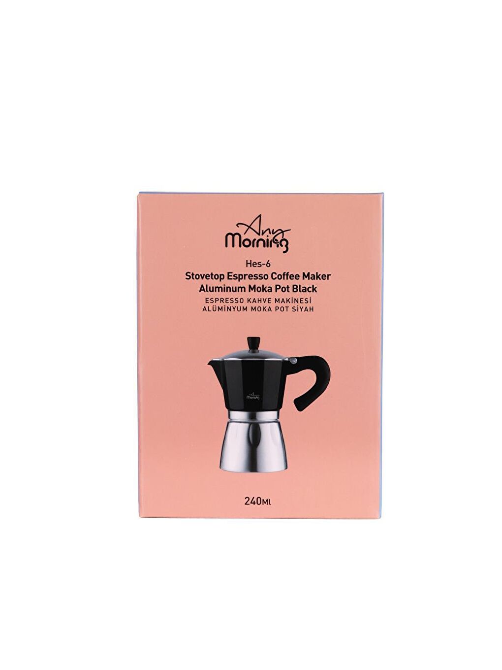 Any Morning Siyah Hes-6 Espresso Kahve Makinesi Alüminyum Moka Pot 240 Ml Siyah - 4