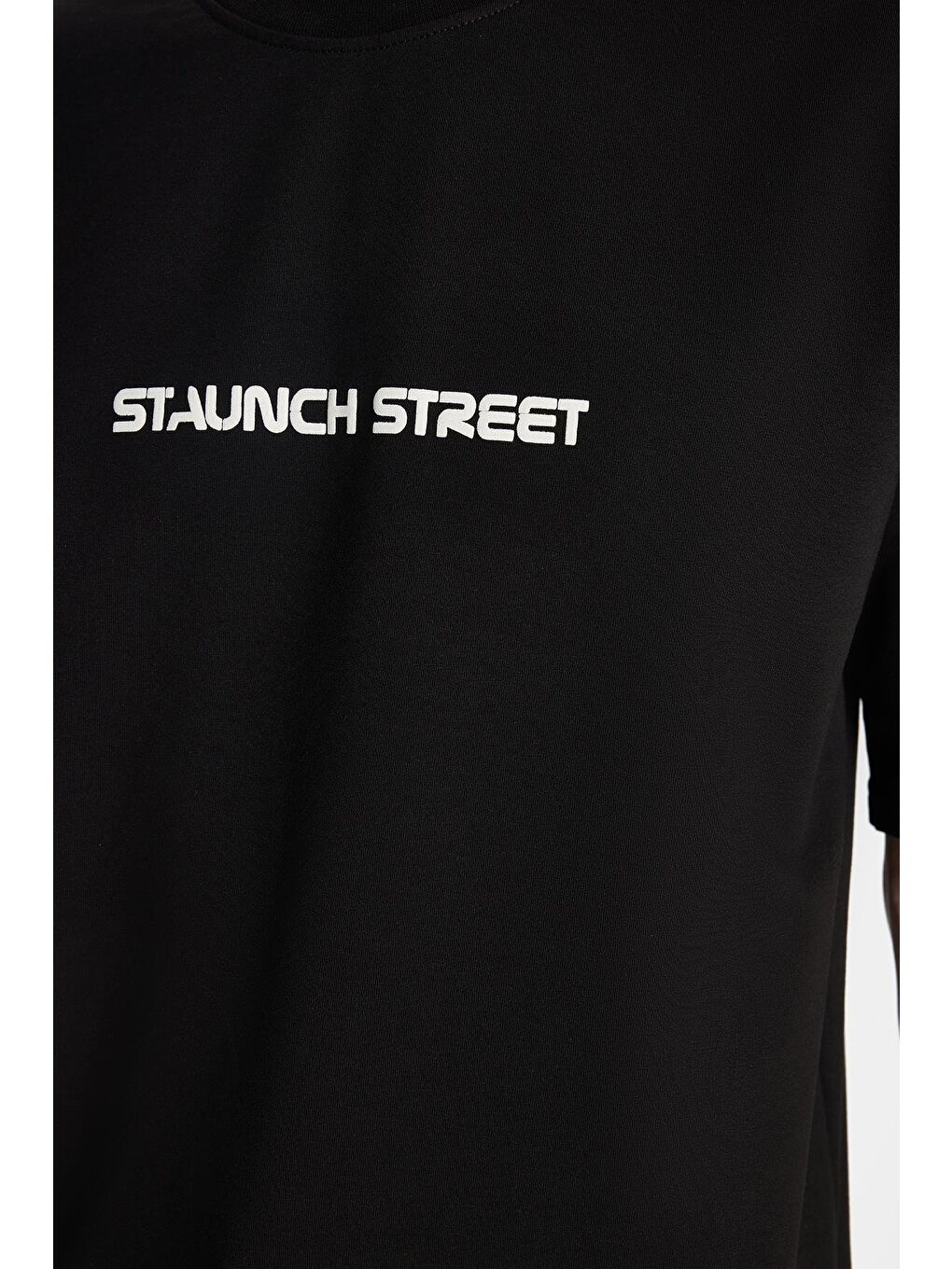 Erkek Oversize Geniş Kesim Pamuklu Baskılı Bisiklet Yaka Siyah Tişört-2