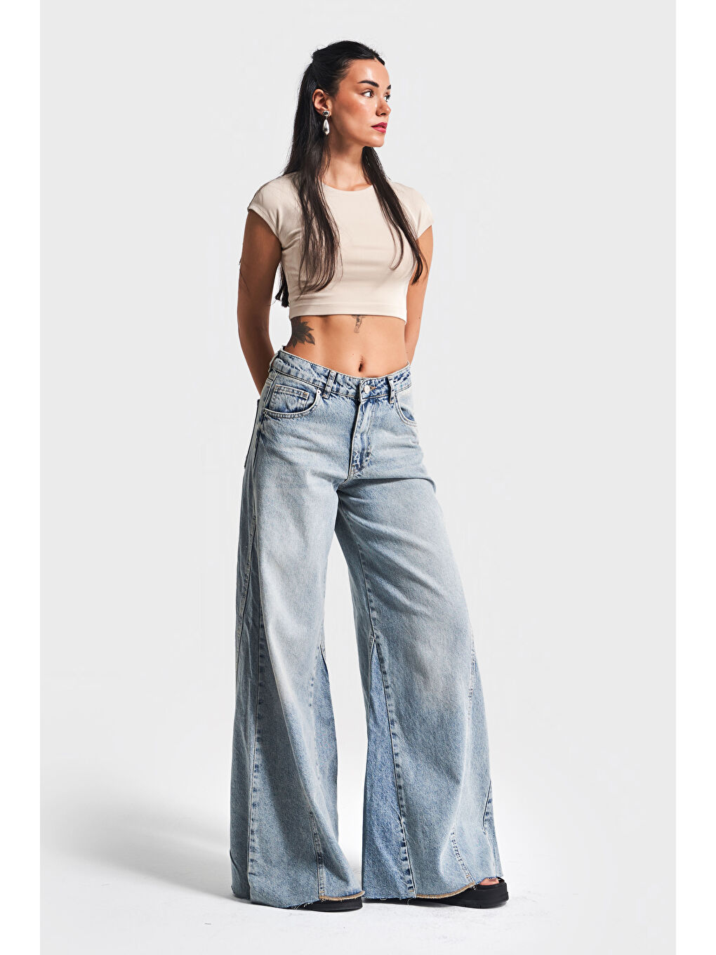 Mavi Kadın Snow Jean Rengi 4S5-32 Süper Palazzo Fit %100 Pamuk Denim Jean-1