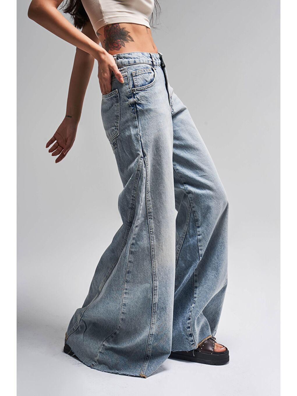 Mavi Kadın Snow Jean Rengi 4S5-32 Süper Palazzo Fit %100 Pamuk Denim Jean-2