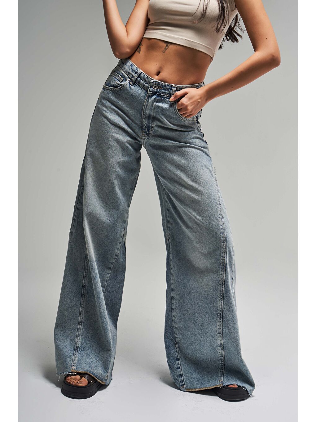 Mavi Kadın Snow Jean Rengi 4S5-32 Süper Palazzo Fit %100 Pamuk Denim Jean-4
