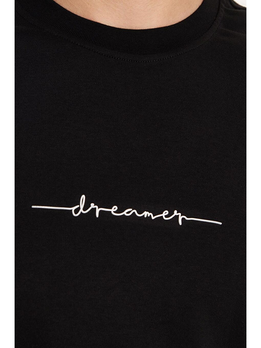 Erkek Slim Fit Dar Kesim Pamuklu Baskılı Siyah Bisiklet Yaka Tişört-2