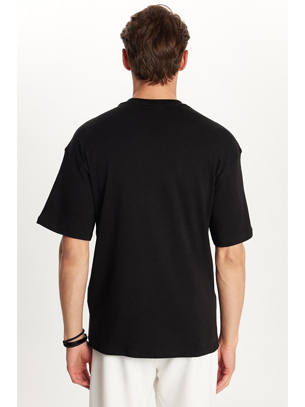 Erkek Slim Fit Dar Kesim Pamuklu Baskılı Siyah Bisiklet Yaka Tişört-4