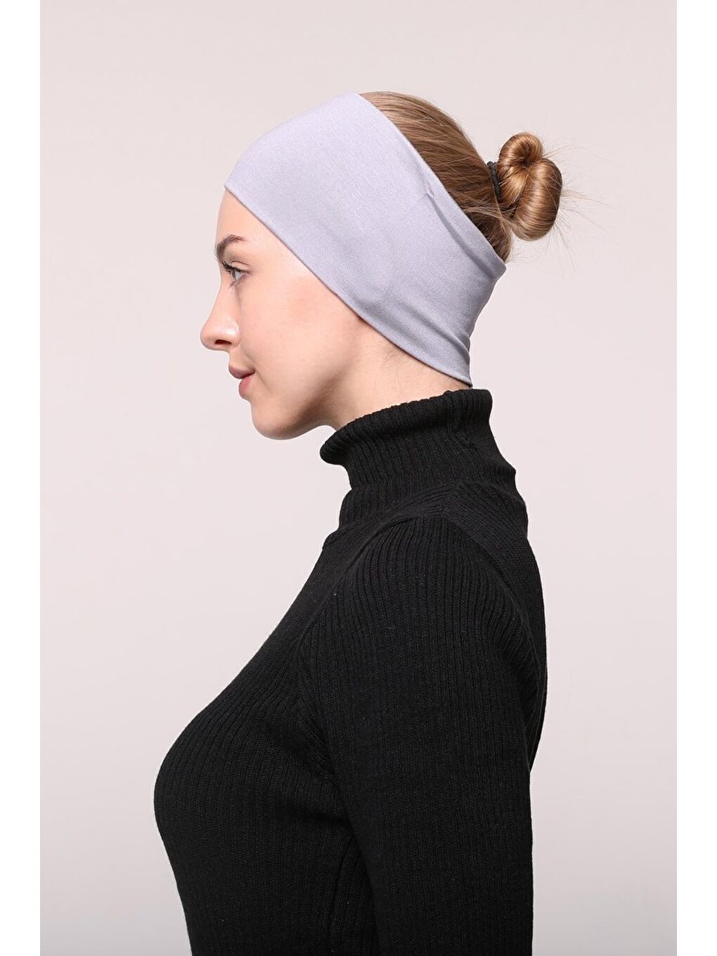Altobeh Gri Kadın Penye Dikişsiz Tesettür Bandana Bone Spor Saç Bandı - 2